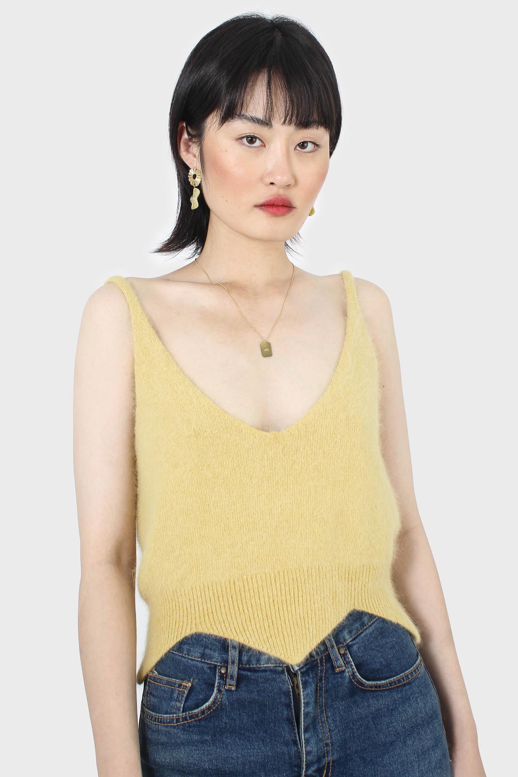 Yellow angora zig zag crop tank