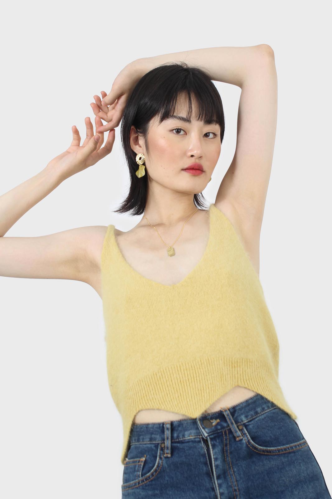 Yellow angora zig zag crop tank