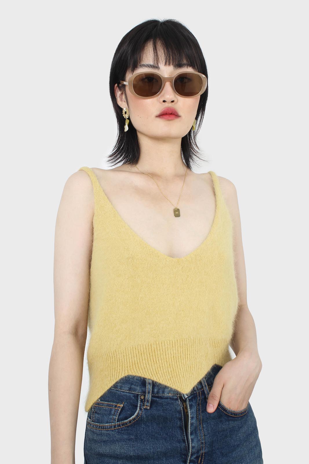 Yellow angora zig zag crop tank