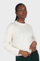 Ivory brush textured crew neck jumper