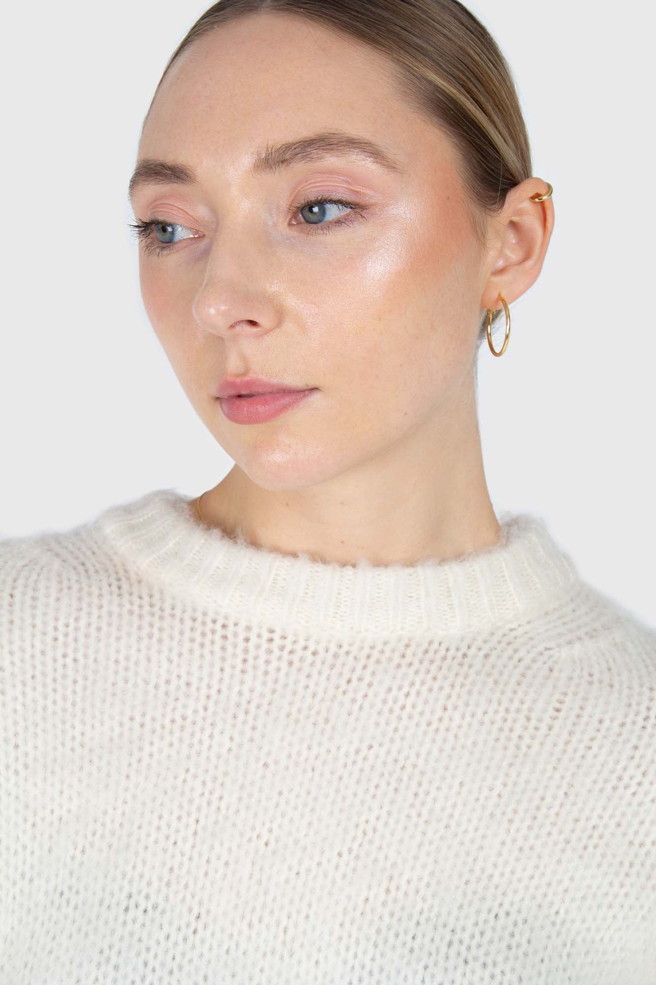 Ivory brush textured crew neck jumper