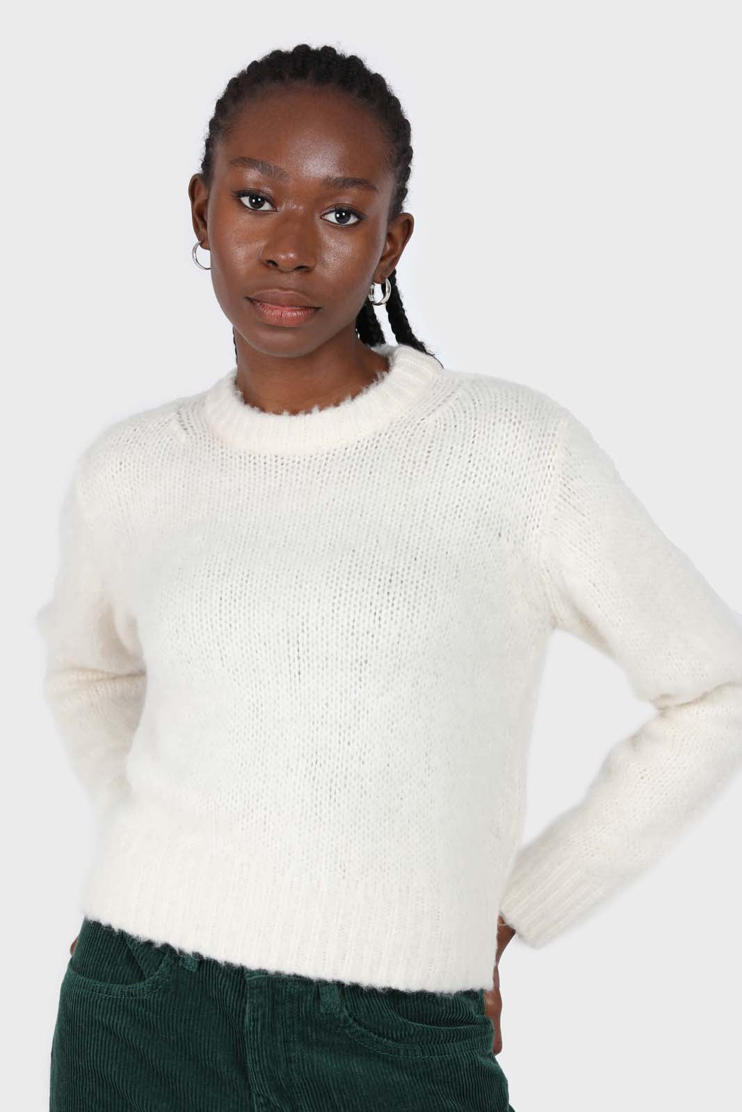 Ivory brush textured crew neck jumper