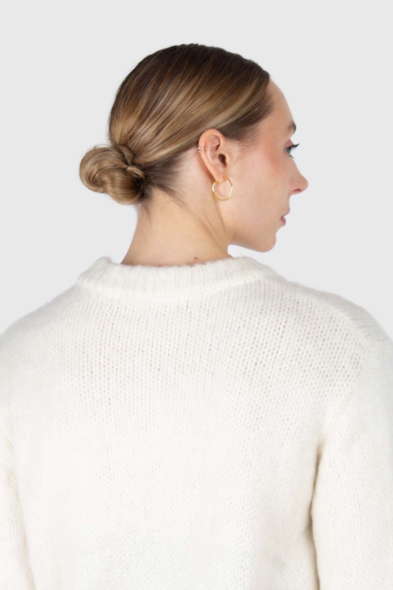 Ivory brush textured crew neck jumper