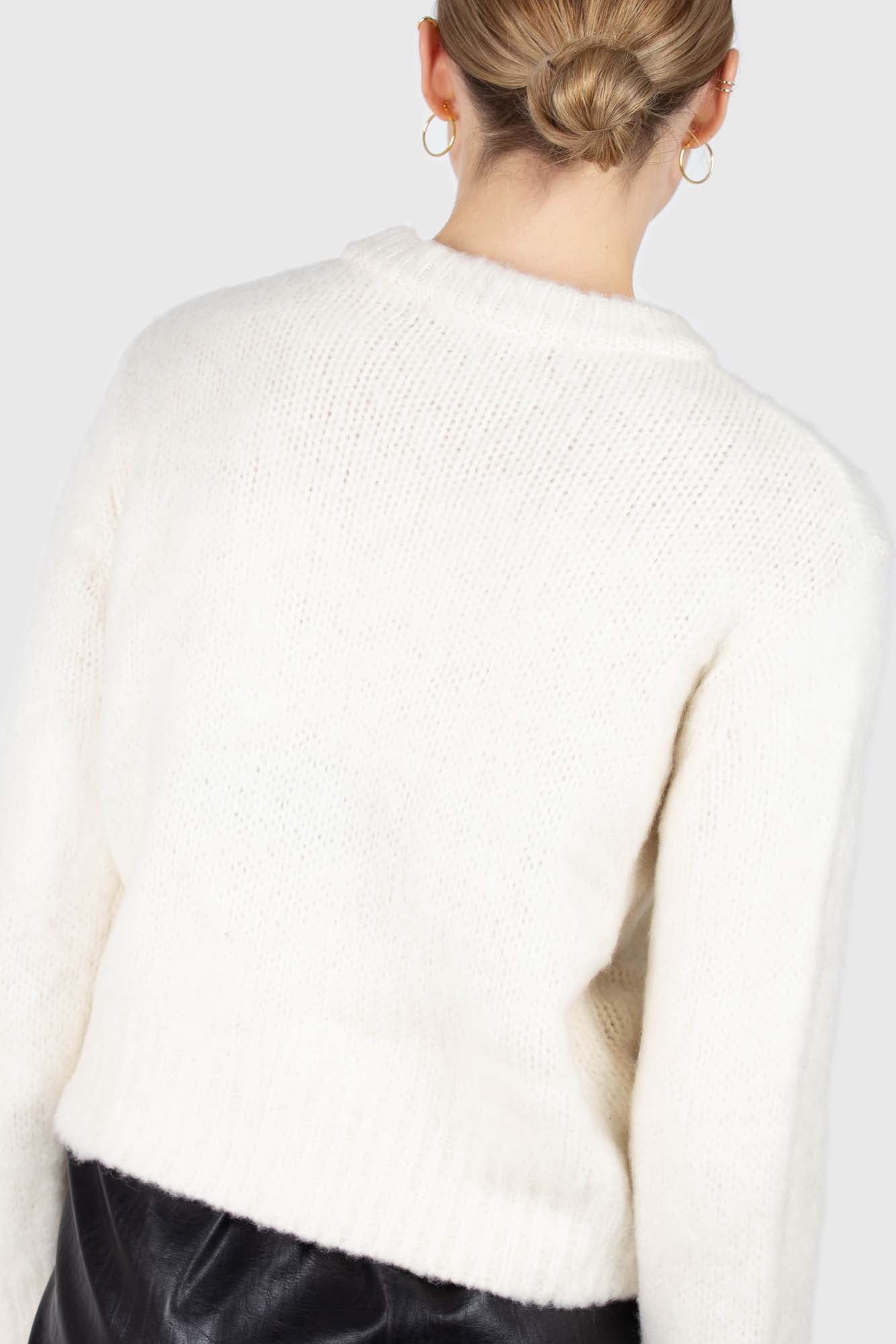 Ivory brush textured crew neck jumper