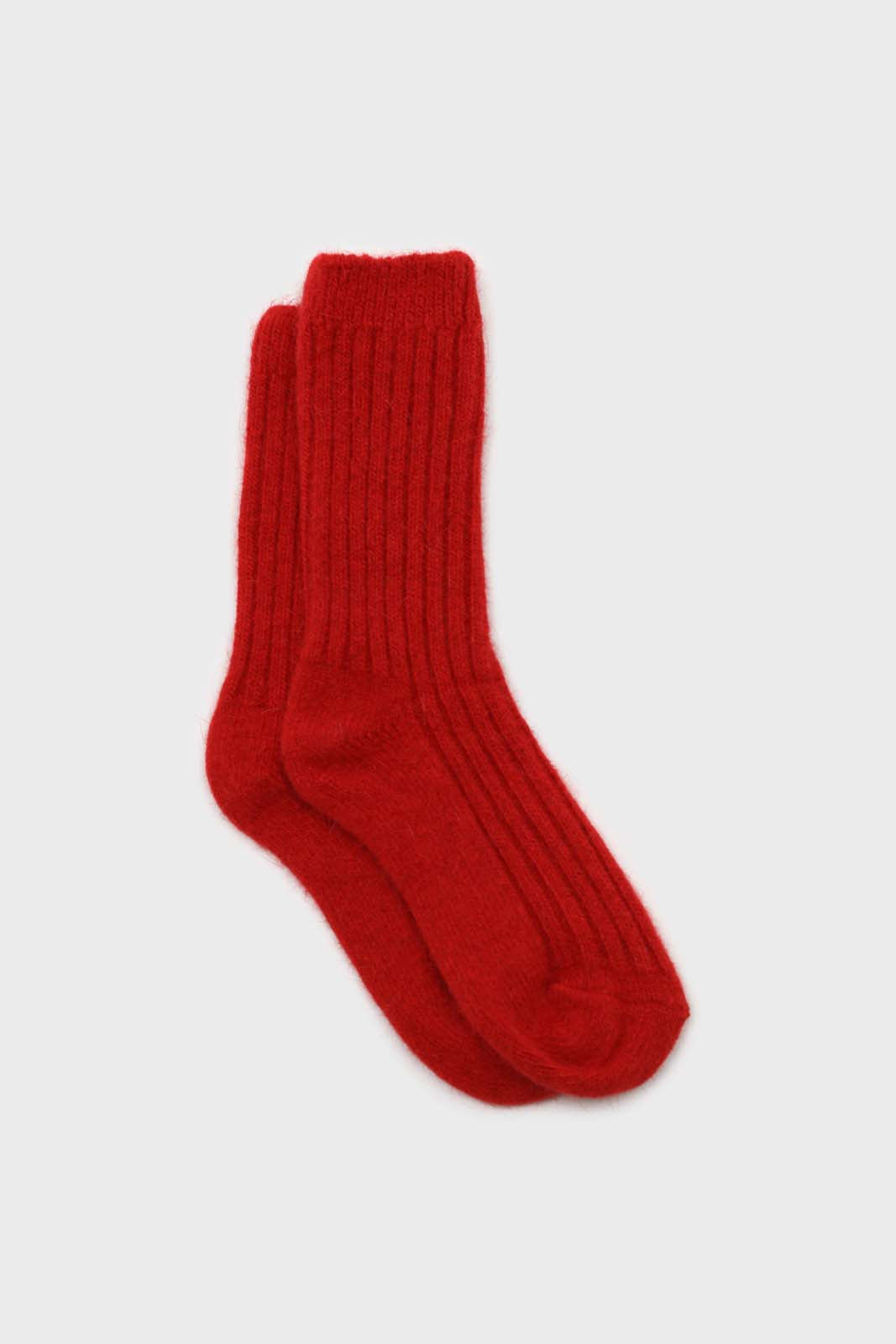 Red large ribbed angora socks
