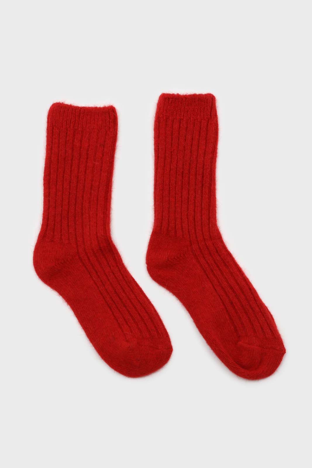 Red large ribbed angora socks