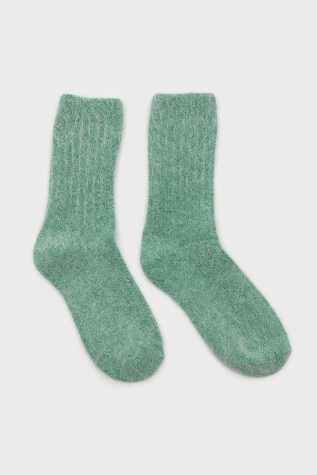 Green large ribbed angora socks