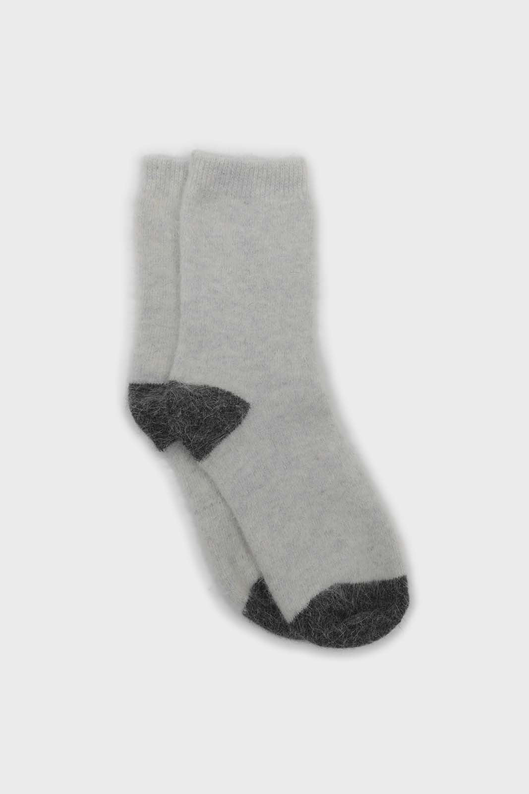 Ivory and charcoal furry color block angora socks