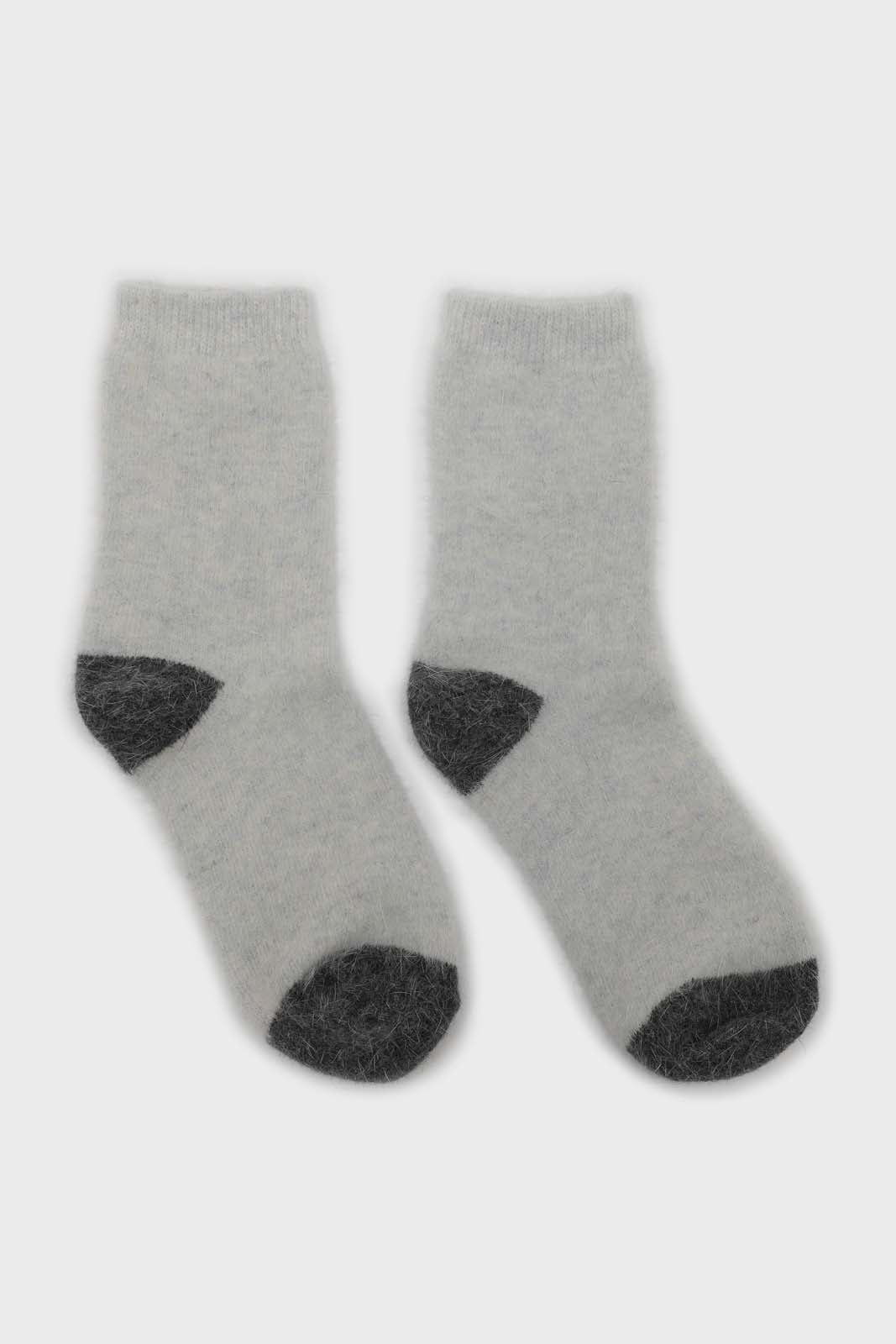 Ivory and charcoal furry color block angora socks