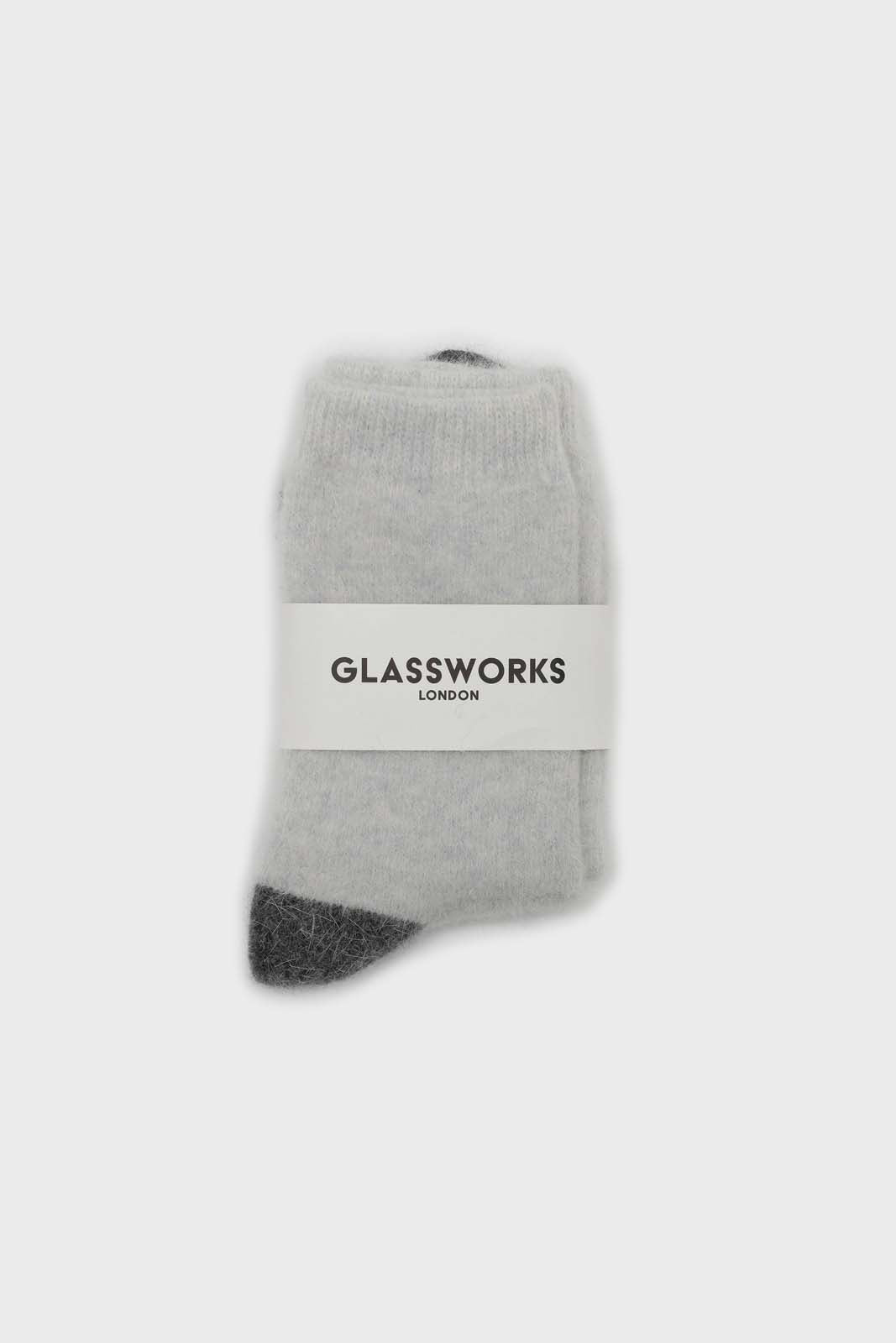 Ivory and charcoal furry color block angora socks