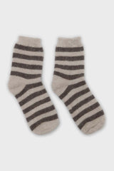 Oatmeal and brown striped angora socks