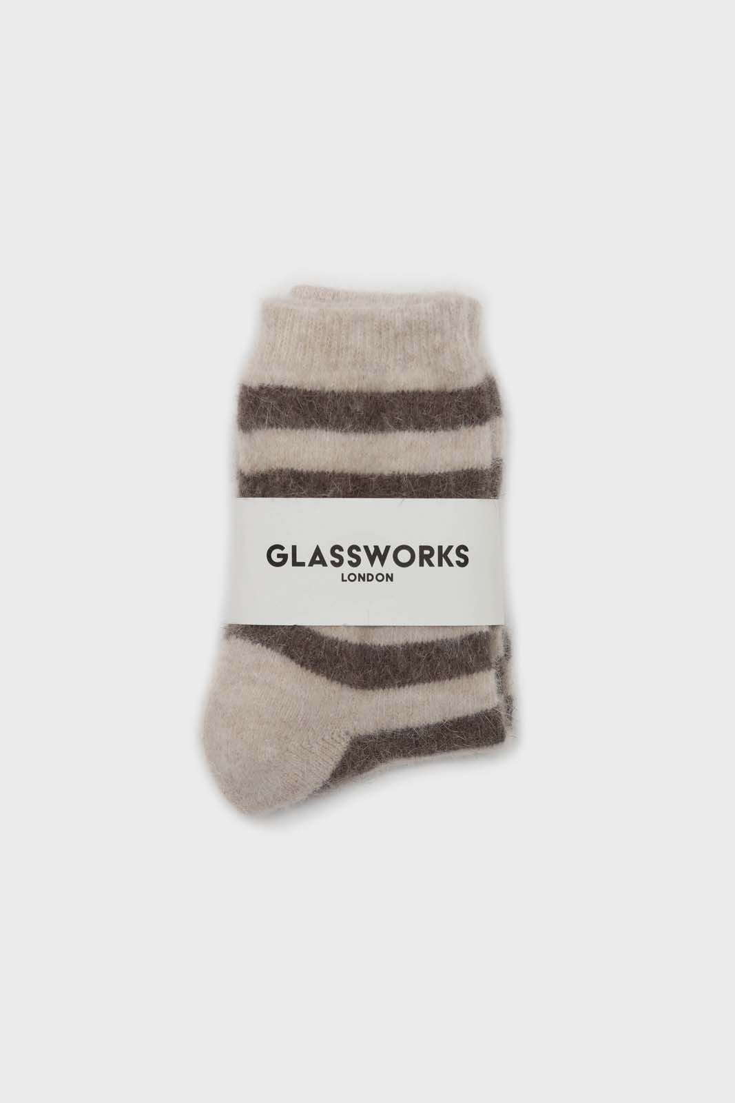 Oatmeal and brown striped angora socks