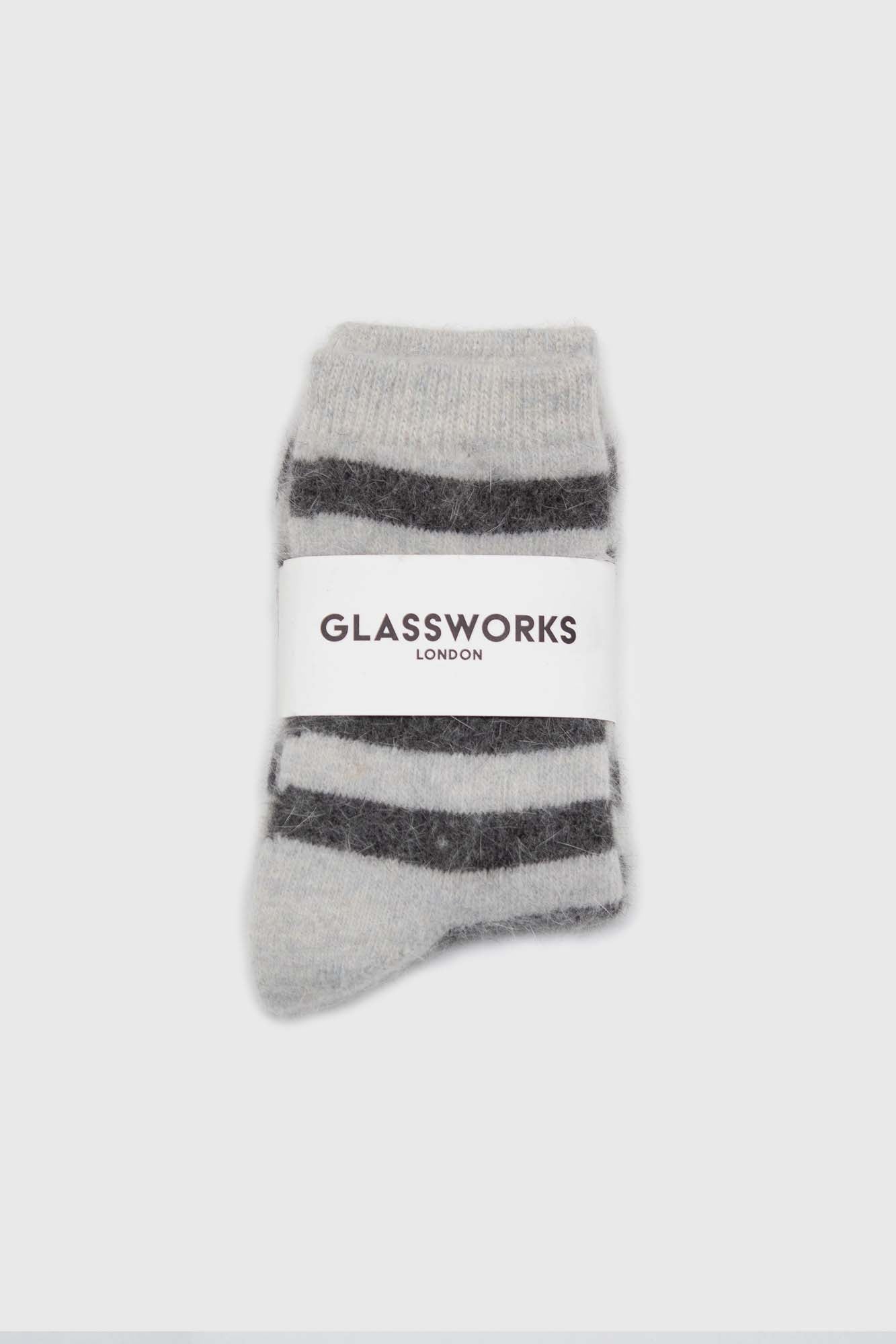 Ivory and grey striped angora socks