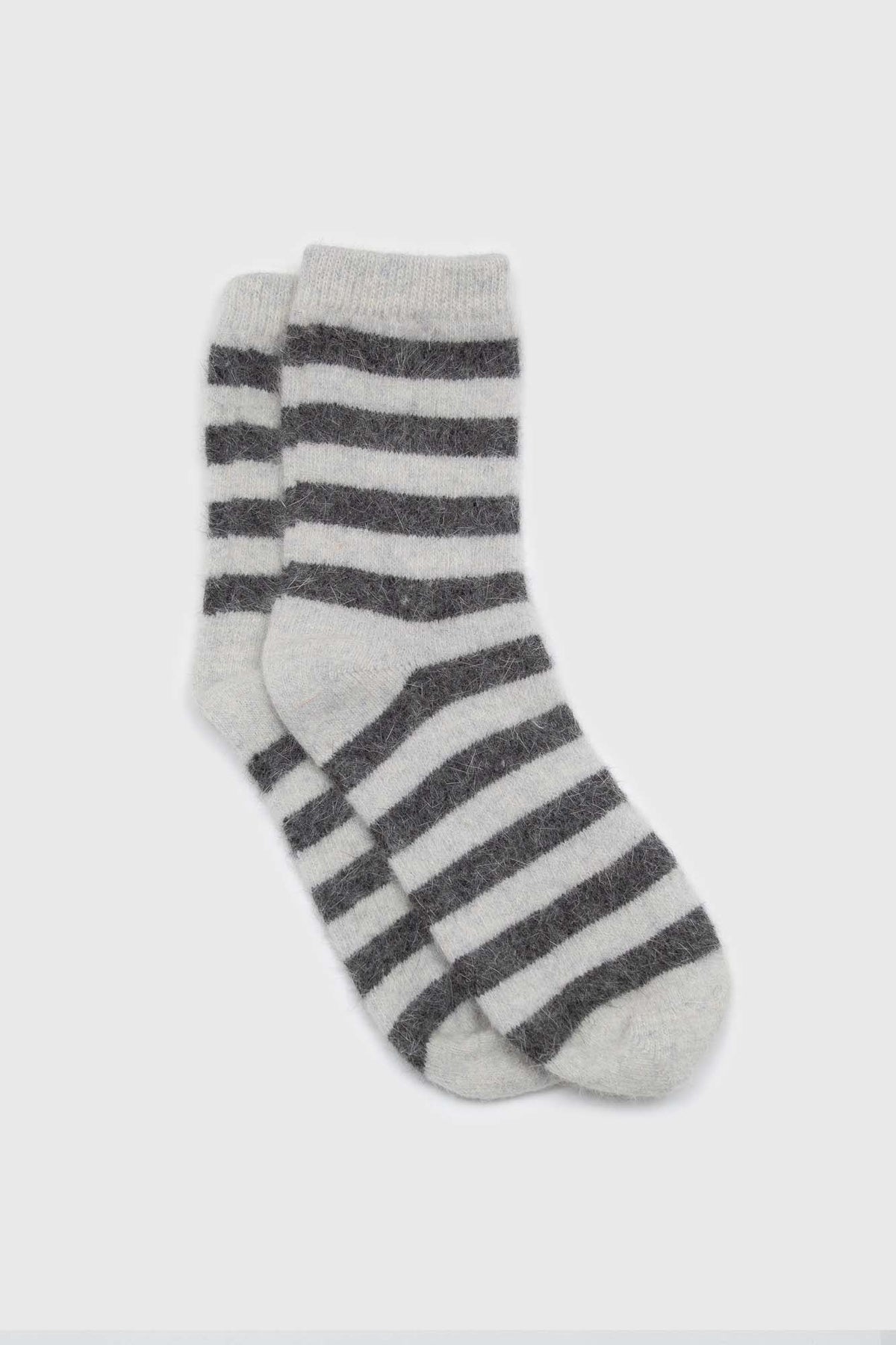 Ivory and grey striped angora socks
