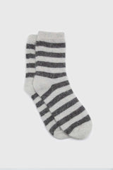 Ivory and grey striped angora socks