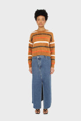Brown and orange multi striped fuzzy jumper