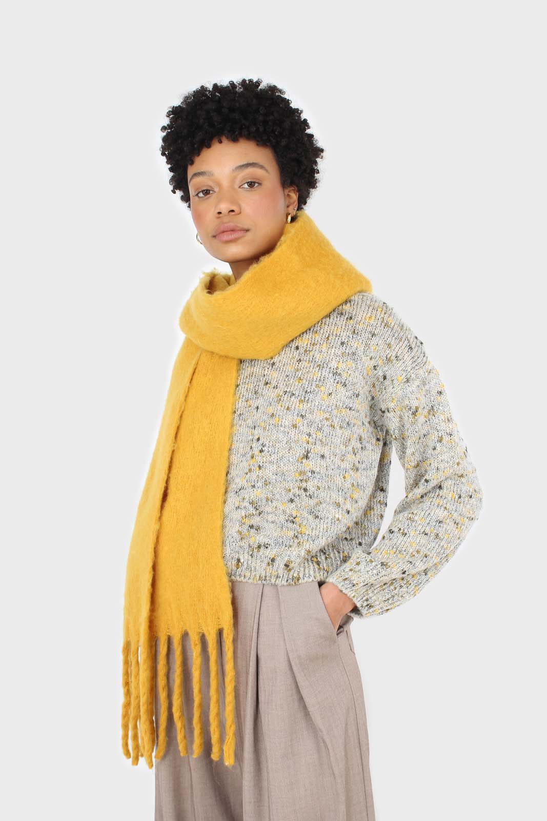 Grey and khaki rainbow crew neck jumper