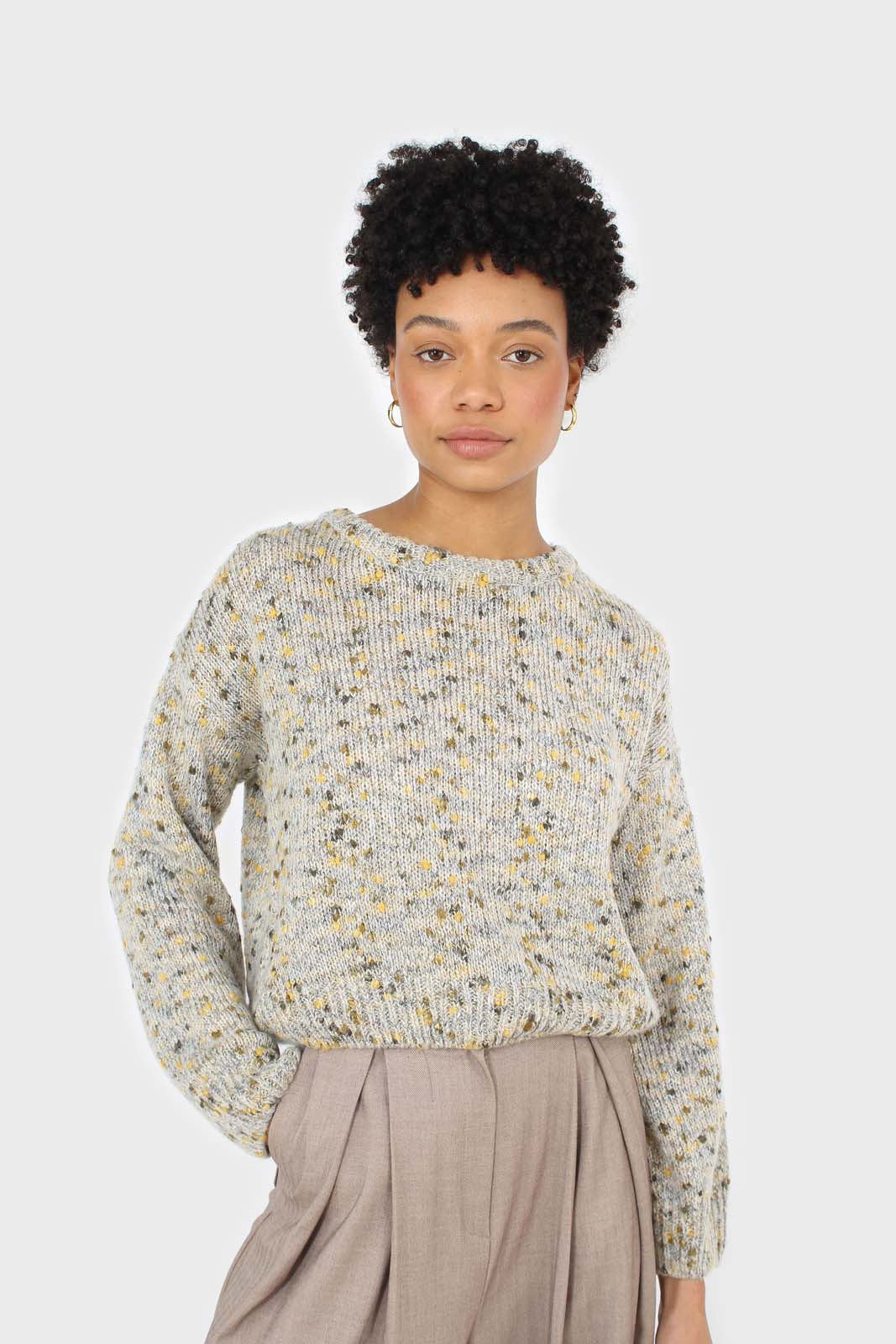 Grey and khaki rainbow crew neck jumper