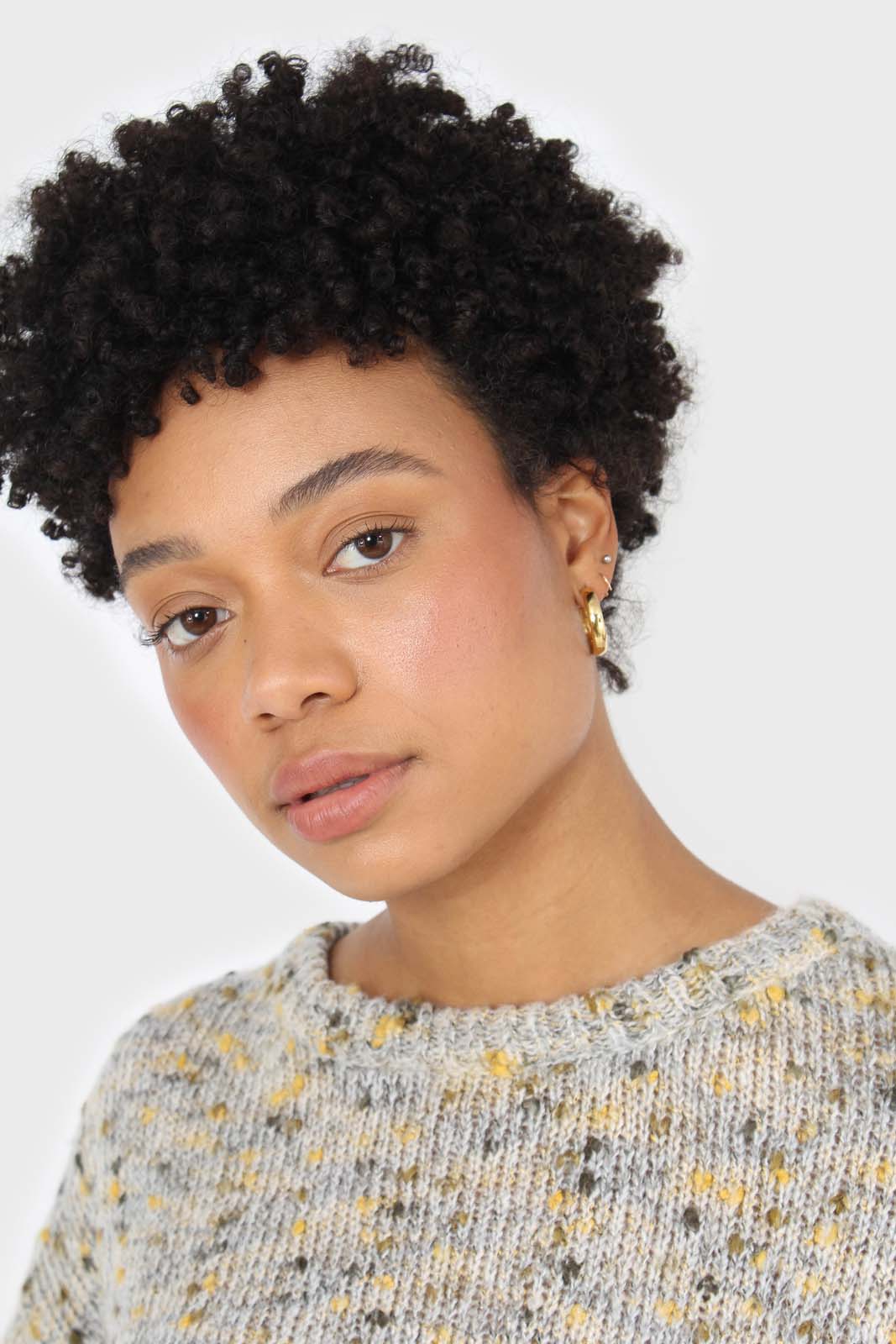 Grey and khaki rainbow crew neck jumper