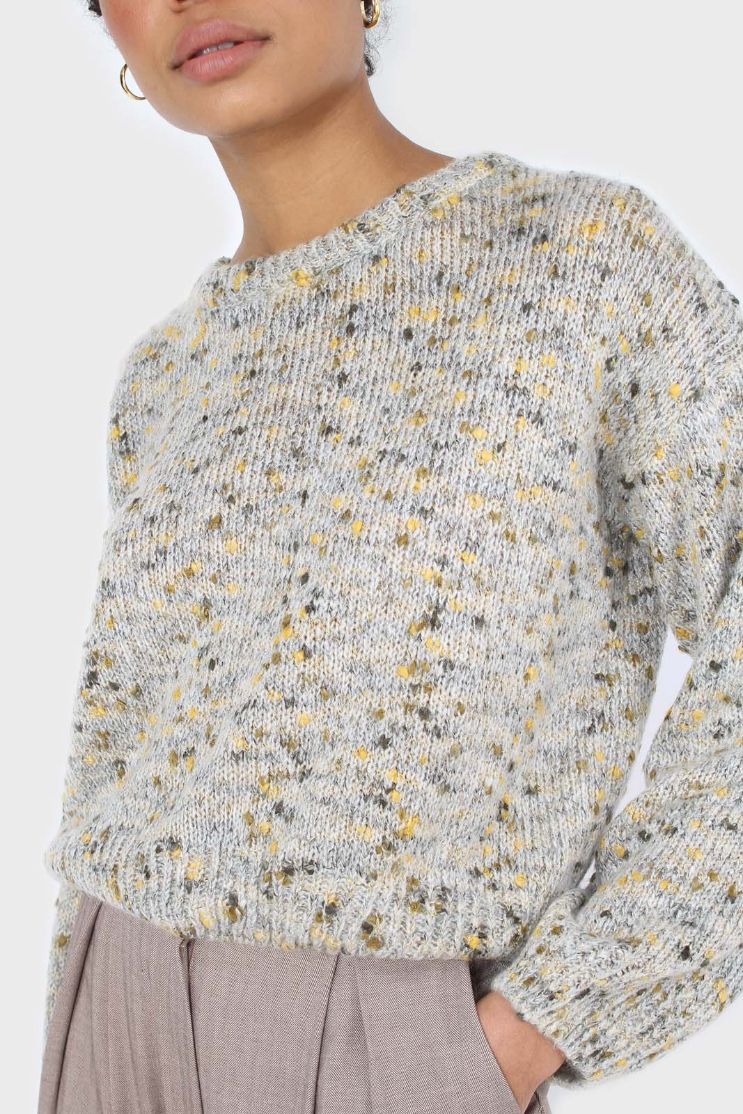 Grey and khaki rainbow crew neck jumper