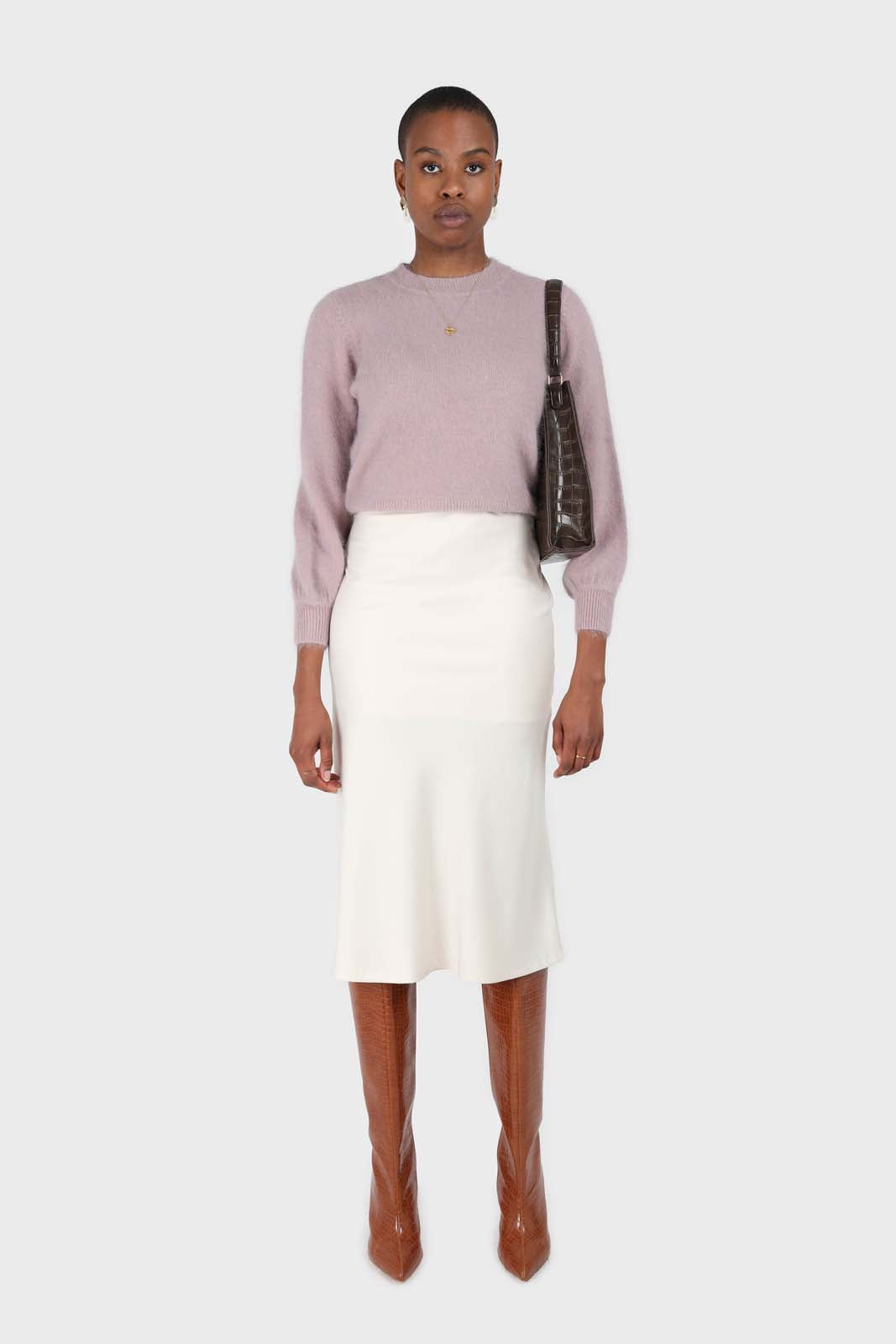 Cocoa balloon sleeve angora jumper