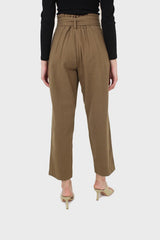 Khaki tuck belted loose fit trousers