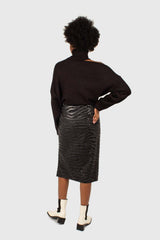 Charcoal vegan horse hair and leather pencil skirt