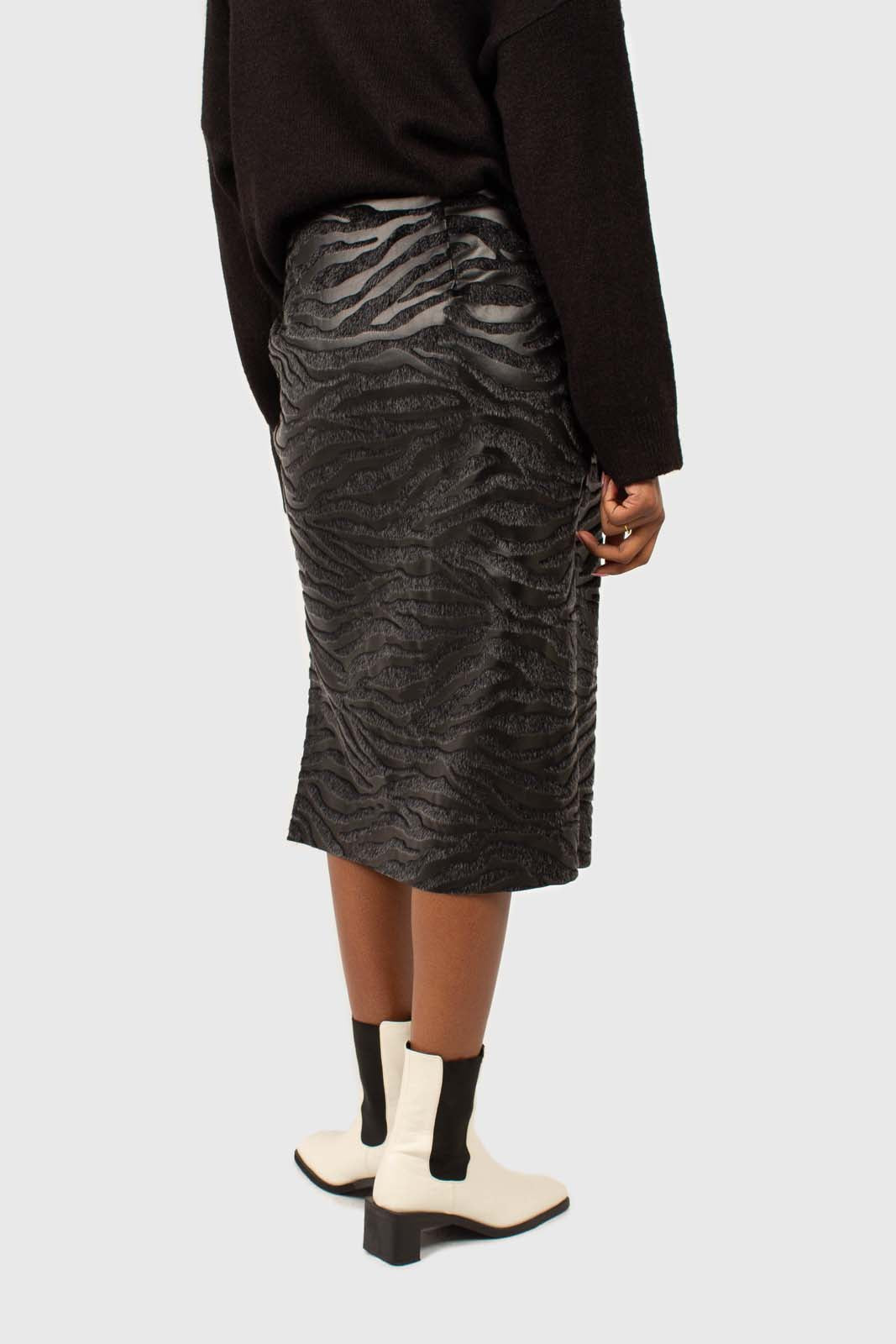 Charcoal vegan horse hair and leather pencil skirt