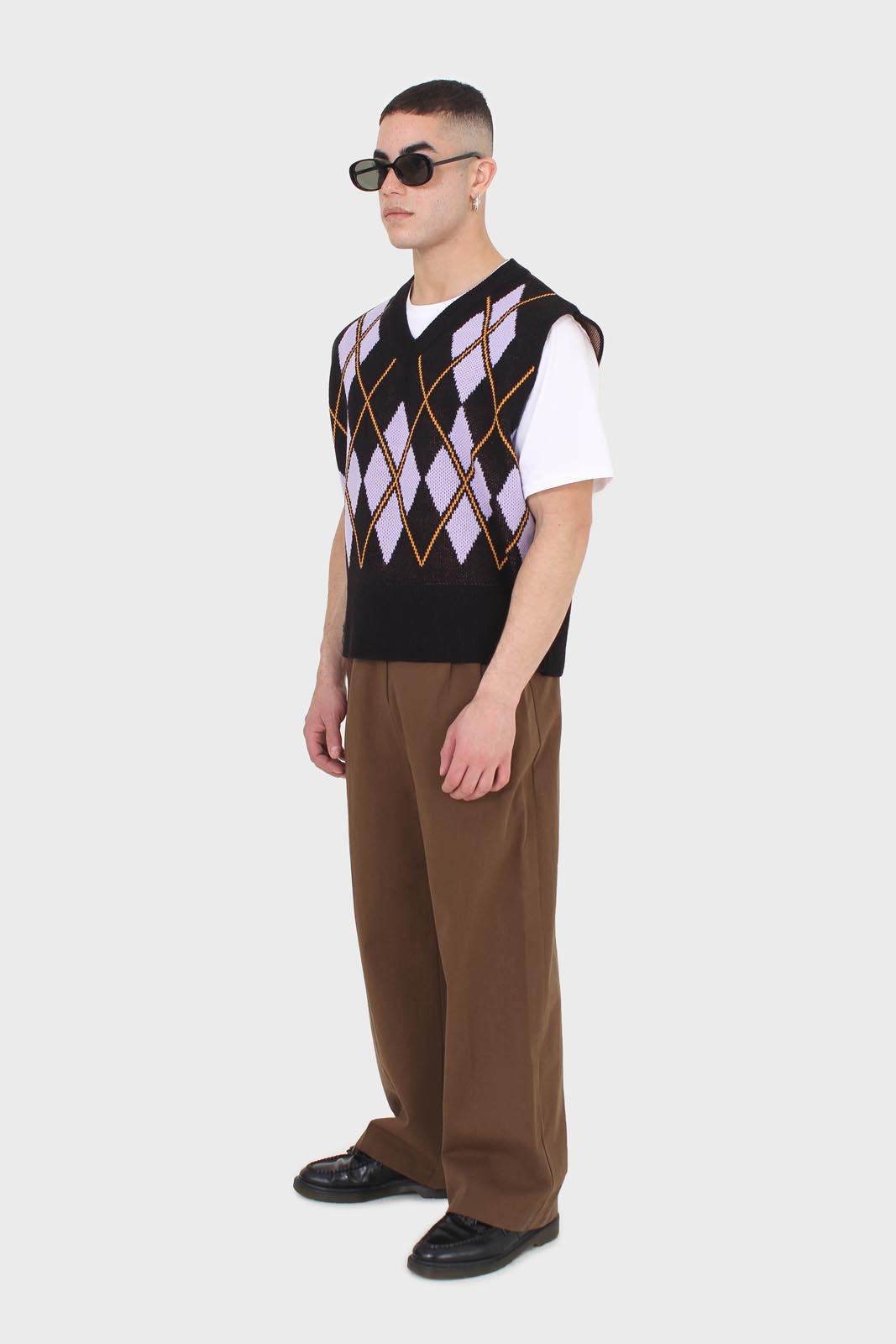 Brown two button waist wide leg trousers
