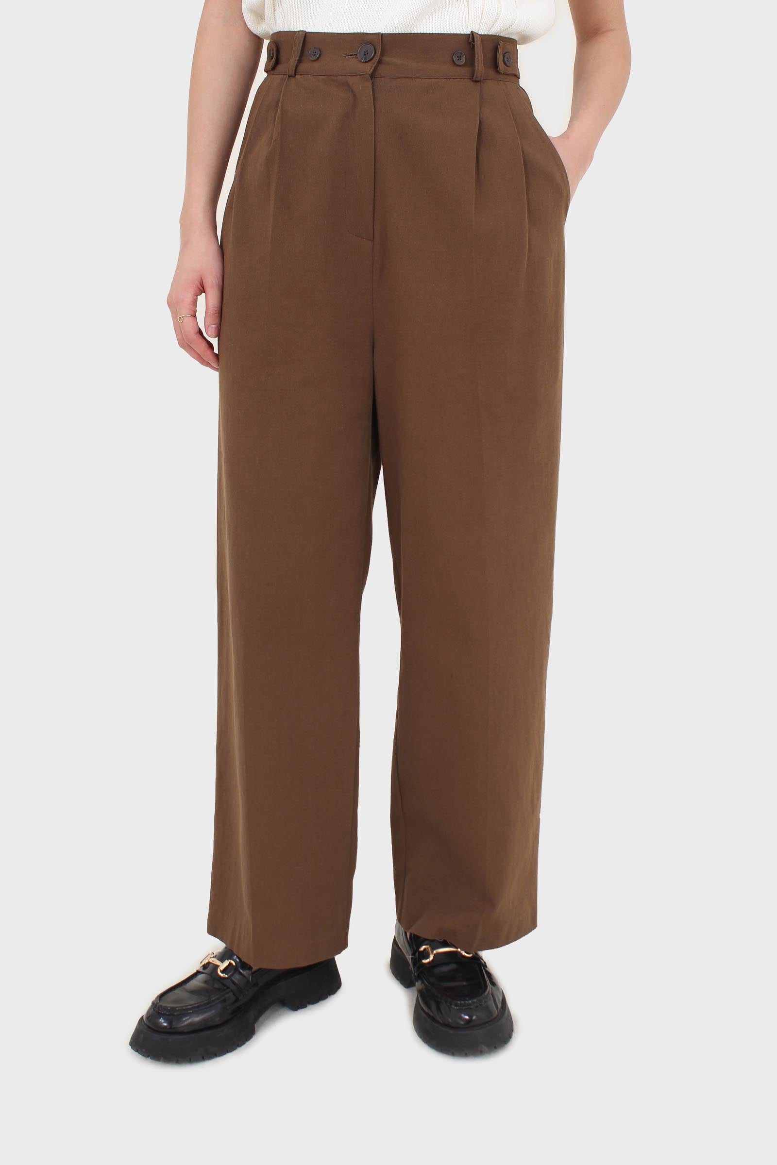 Brown two button waist wide leg trousers