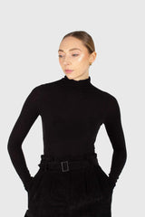 Black soft thin turtleneck jersey top
