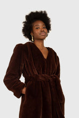 Brown vegan mink belted half coat