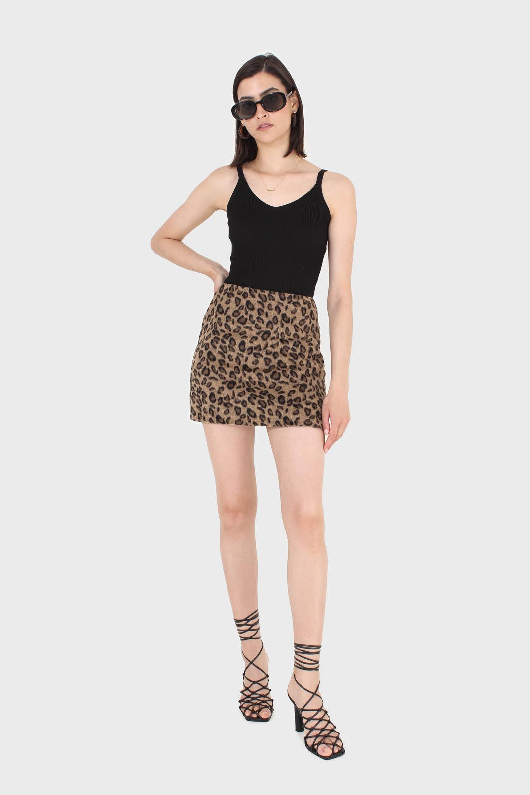 Brown leopard fleece mini skirt