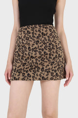 Brown leopard fleece mini skirt