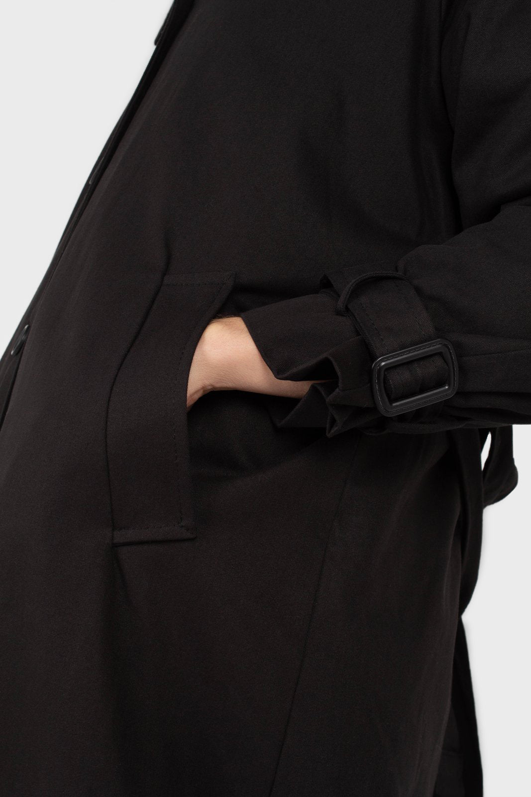 Black faux fur collar lined trench coat