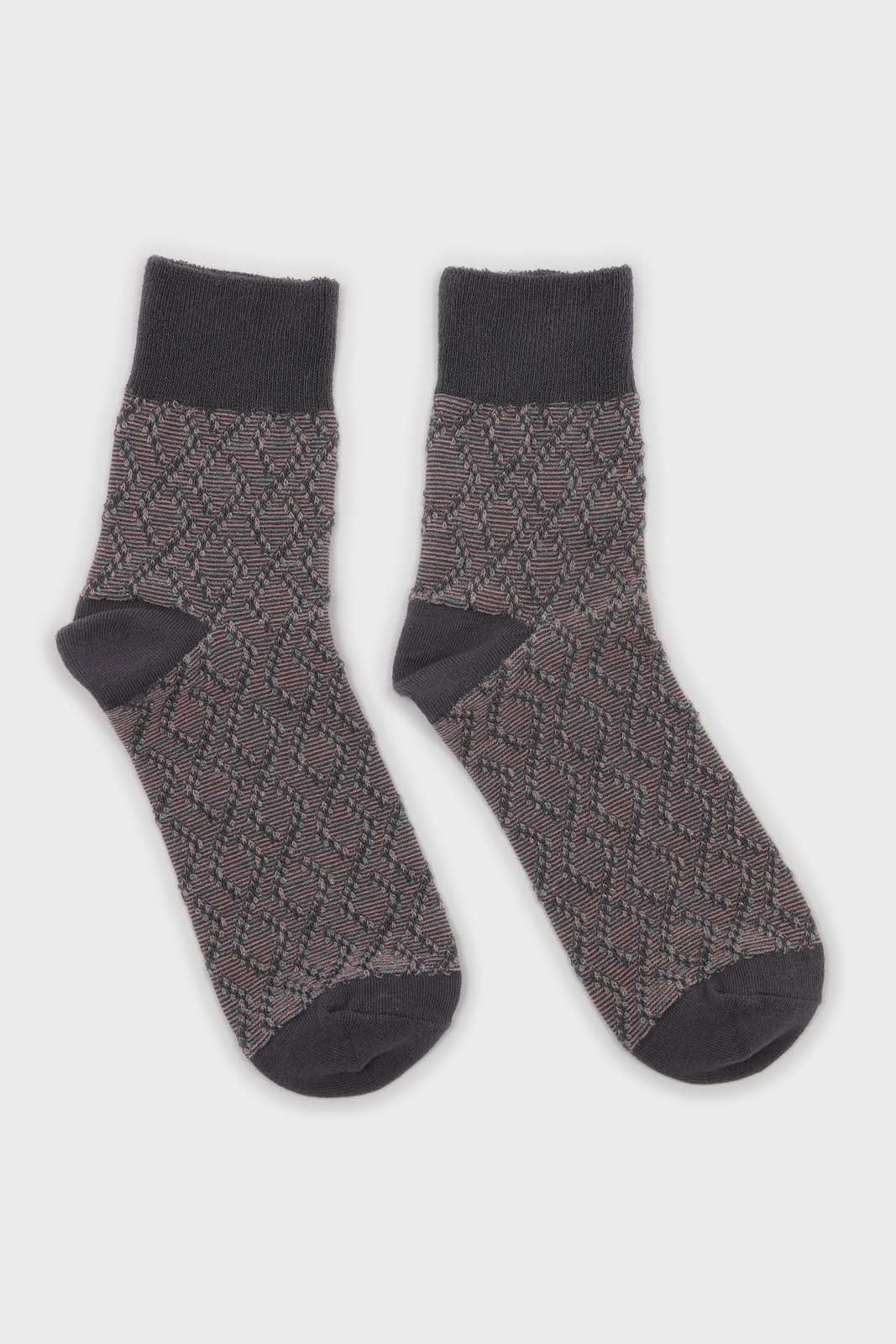 Grey diamond metallic color block socks