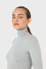 Blue soft thin turtleneck jersey top