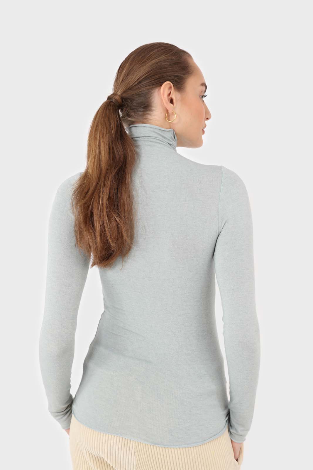 Blue soft thin turtleneck jersey top