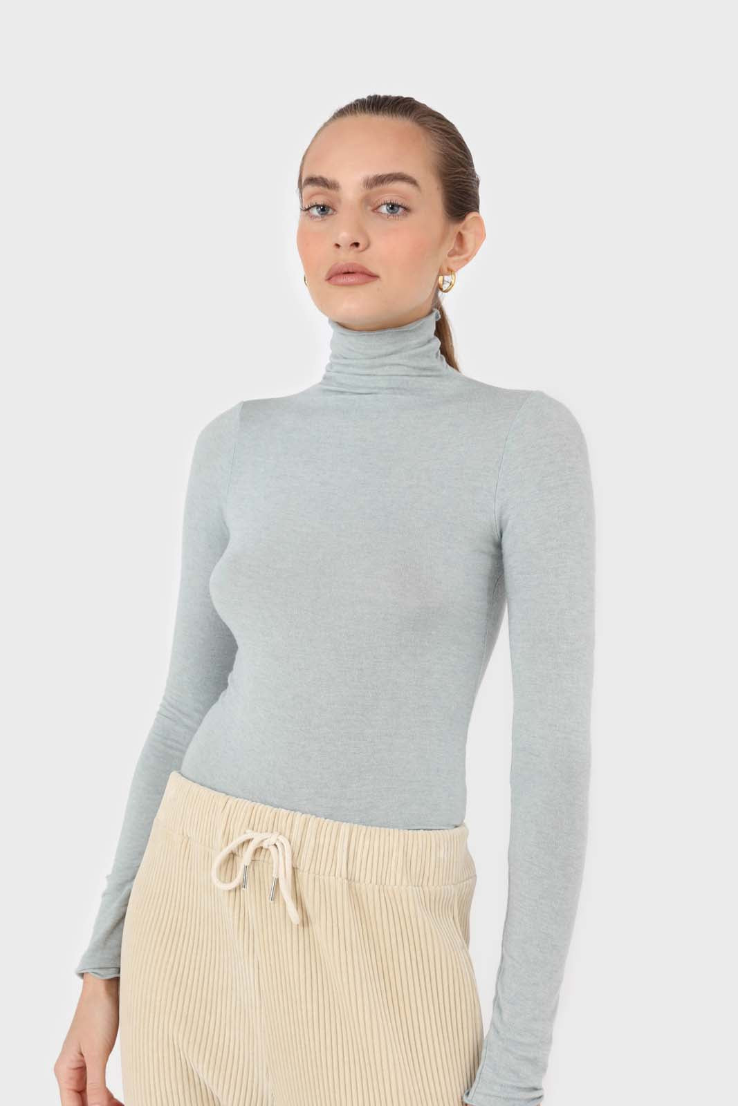 Blue soft thin turtleneck jersey top