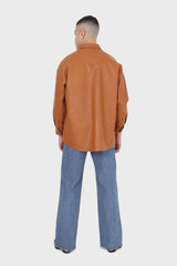 Camel vegan leather oversized shirt