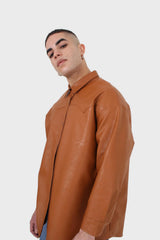 Camel vegan leather oversized shirt