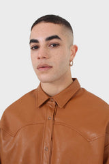 Camel vegan leather oversized shirt