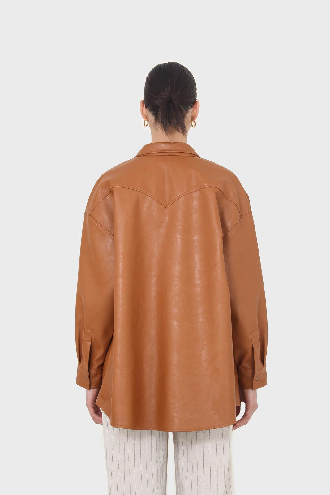 Camel vegan leather oversized shirt