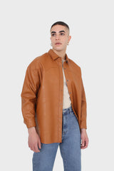 Camel vegan leather oversized shirt