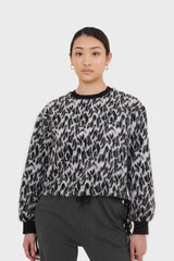 Black leopard brushed string hem sweatshirt