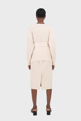 Ivory ribbed belted dark button half cardigan