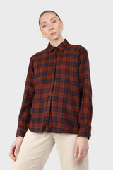 Brown and navy checked loose fit shirt