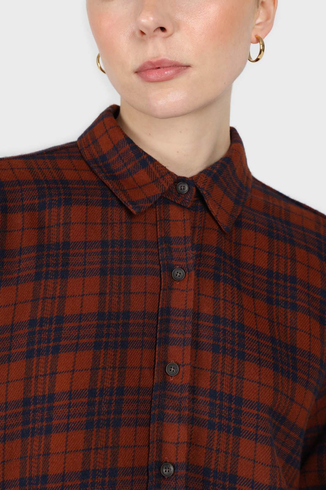 Brown and navy checked loose fit shirt