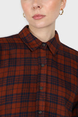 Brown and navy checked loose fit shirt