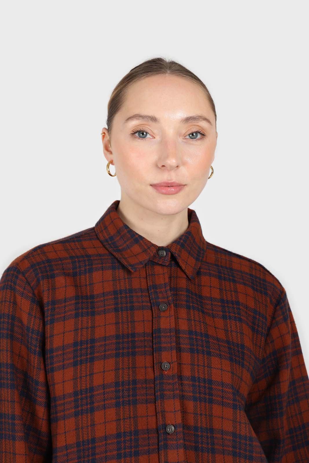 Brown and navy checked loose fit shirt
